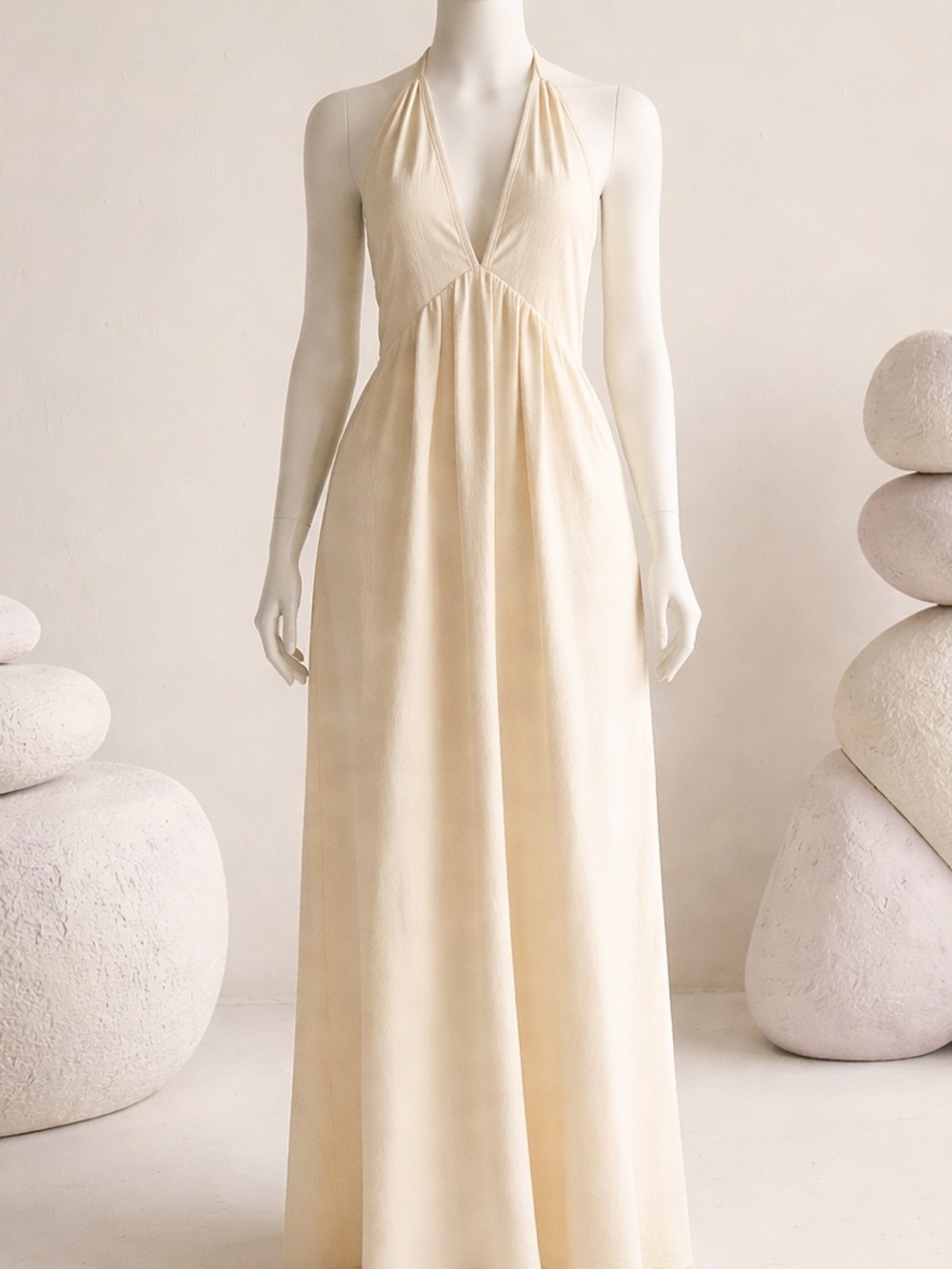 Free People Cream Halter Empire-Seam Maxi Dress